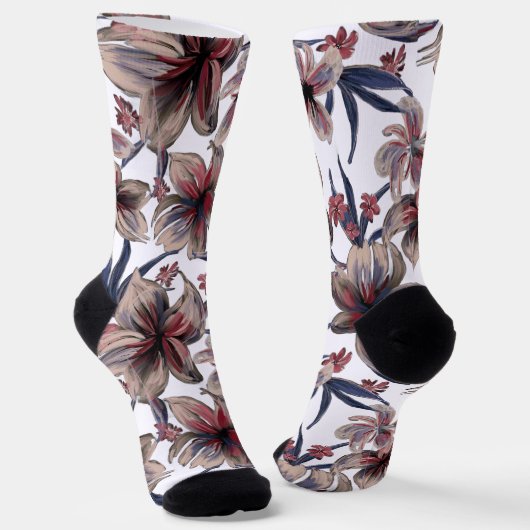 Chaussette Aquarelles Crimson Floral sur blanc (Angulaire)