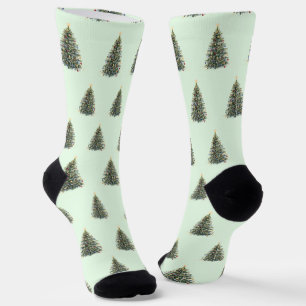 Chaussette Arbre de Noël aquarelle rustique Noël Fêtes de fin