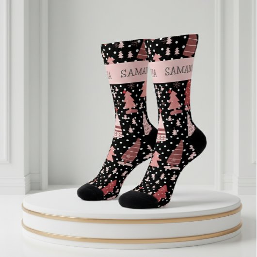 Chaussette Arbre de Noël rose personnalisé