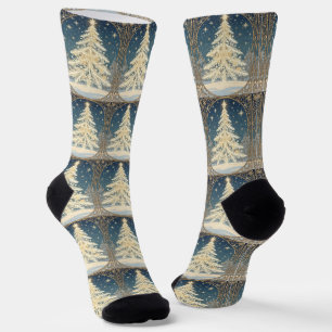 Chaussette Arbre de Noël Yule Flocons de Neige Branches Art N