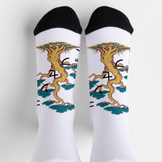 Chaussette Arbre de pin pixel frontière Art japonais (Haut)