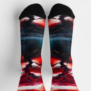 Chaussette Arbre rouge mystique sous la pleine lune