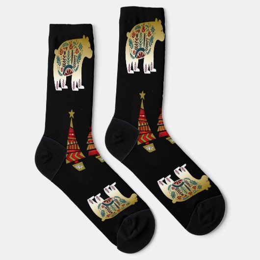 Chaussette Arbres de Noël artistiques nordiques Ours d'or Éto (Droite)