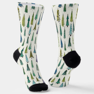 Chaussette Arbres de Noël modernes motif illustré