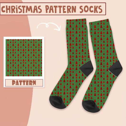 Chaussette Arbres de Noël Motif rouge et vert