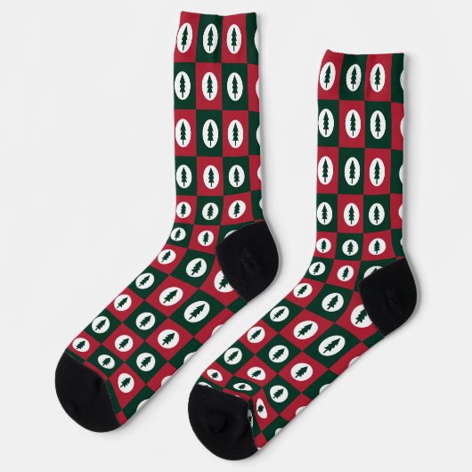 Chaussette Arbres de Noël Motif rouge vert et blanc (Gauche)