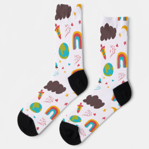 Chaussette Arc en ciel et espace enfants motif