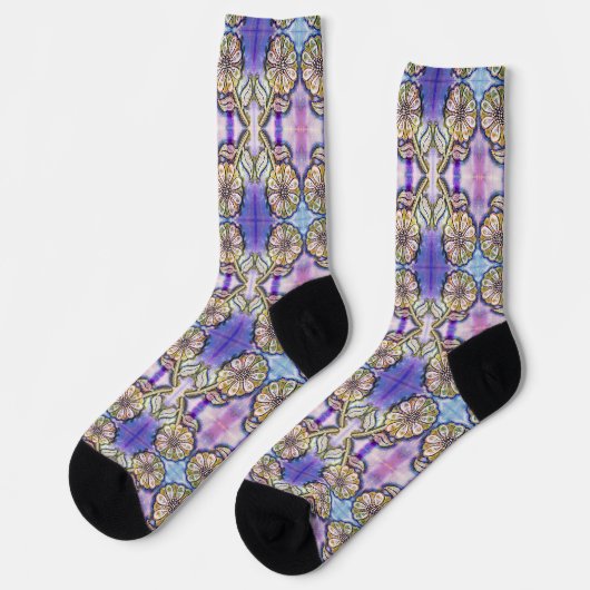Chaussette Arceau de fleurs aquarelle bleu (Gauche)