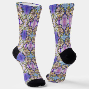 Chaussette Arceau de fleurs aquarelle bleu