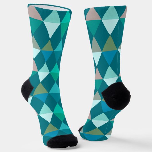 Chaussette Arlequin / motif diamant - Turquoise et Aqua (Angulaire)