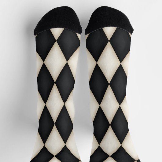 Chaussette Arlequin noir et blanc Diamant Check Motif Amusant (Haut)
