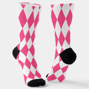 Chaussette Arlequin rose blanc Diamants Checkers Design