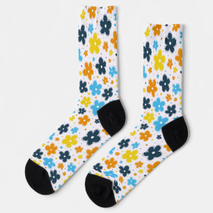 Chaussette AroAce Fierté Fleurs Doodle Orange Jaune Bleu