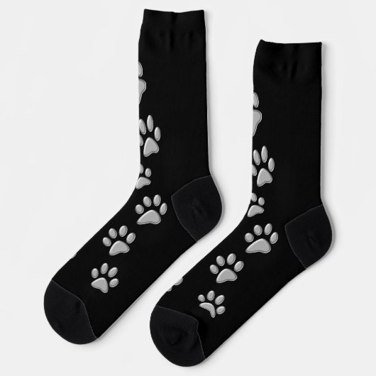 Chaussette Arrière - plan noir Silver Dog Paws Motif d'impres (Gauche)