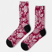 Chaussette Arrière - plan rouge avec florale blanche (Gauche)