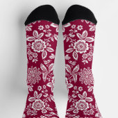 Chaussette Arrière - plan rouge avec florale blanche (Haut)
