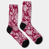 Chaussette Arrière - plan rouge avec florale blanche (Droite)