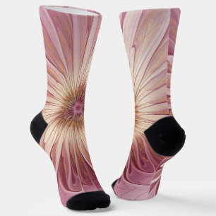 Chaussette Art Abstrait Fractal Fleur & Tons de Bourgogne