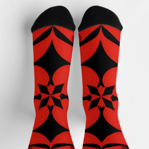 Chaussette Art abstrait géométrique rouge et noir