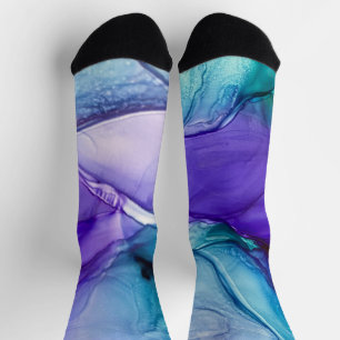 Chaussette Art abstrait liquide à l'encre d'alcool violet et