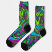 Chaussette Art abstrait vert, bleu et magenta ondulé (Gauche)