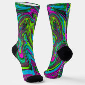 Chaussette Art abstrait vert, bleu et magenta ondulé (Angulaire)