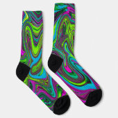 Chaussette Art abstrait vert, bleu et magenta ondulé (Droite)