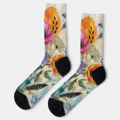 Chaussette Art de collage mixte botanique vibrant (Gauche)
