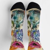 Chaussette Art de collage mixte botanique vibrant (Haut)