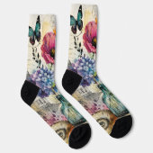 Chaussette Art de collage mixte botanique vibrant (Droite)