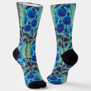 Chaussette Art floral bleu et vert maximaliste vibrant