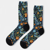 Chaussette Art floral complexe : Fleurs bleues et orange (Gauche)