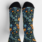 Chaussette Art floral complexe : Fleurs bleues et orange (Haut)