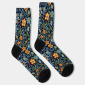 Chaussette Art floral complexe : Fleurs bleues et orange (Droite)