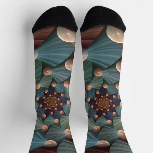 Chaussette Art Fractal Abstrait Avec Profondeur Bleu Brown Ar (Haut)