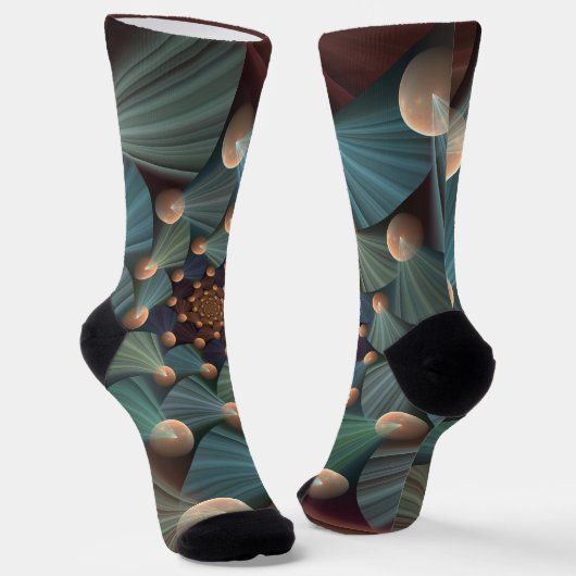 Chaussette Art Fractal Abstrait Avec Profondeur Bleu Brown Ar (Angulaire)