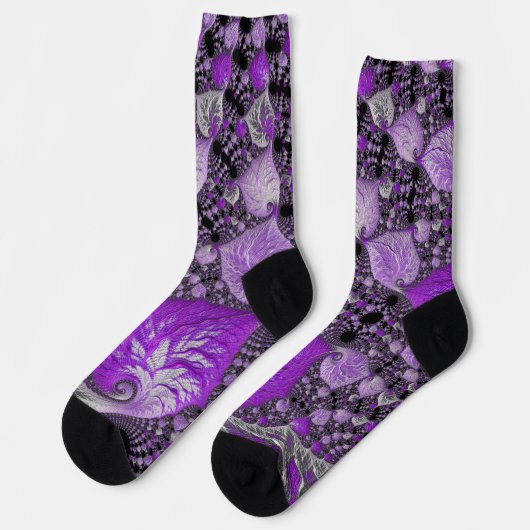 Chaussette Art fractal violet monochrome (Gauche)