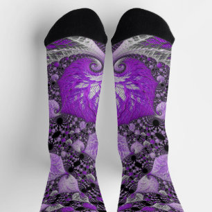 Chaussette Art fractal violet monochrome