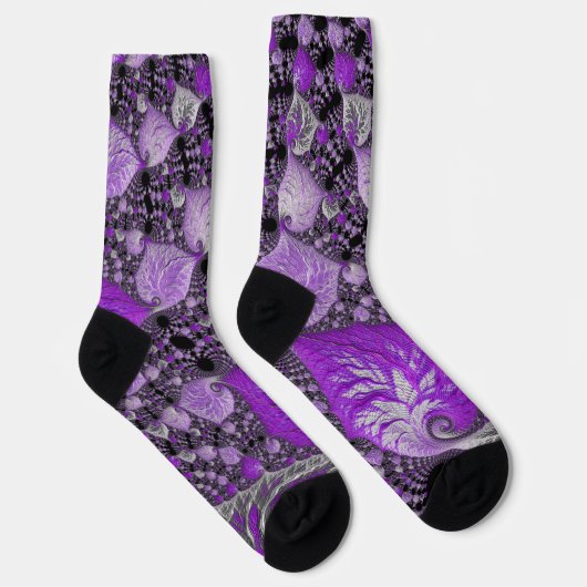 Chaussette Art fractal violet monochrome (Droite)