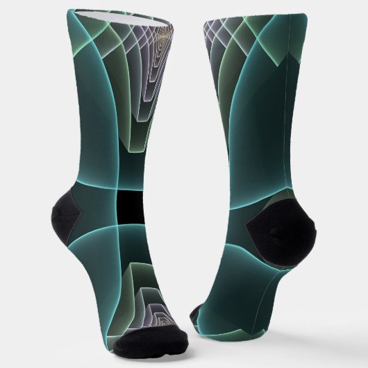 Chaussette Art graphique fractal géométrique sarcelle moderne (Angulaire)