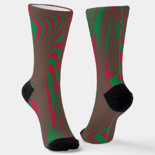 Chaussette Art Moderne Op-Art MCM Vert Rouge Noël