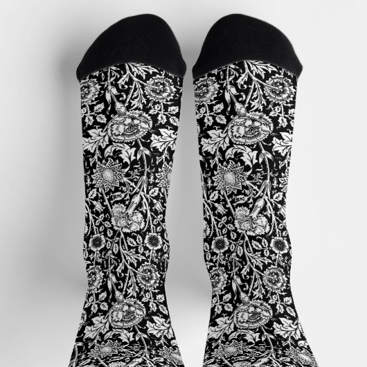 Chaussette Art Nouveau Carnation Damask, Black and White (Haut)