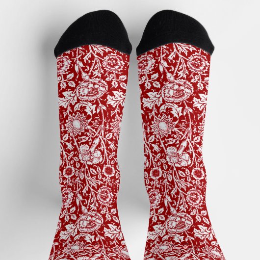 Chaussette Art Nouveau Carnation Damask, rouge et blanc (Haut)