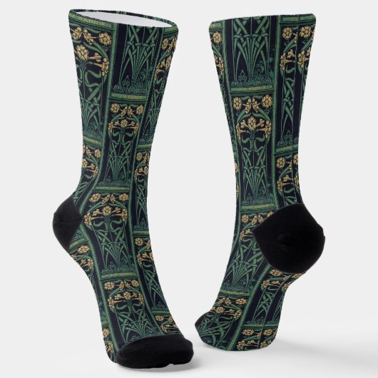 Chaussette Art Nouveau Floral Or & Vert (Angulaire)