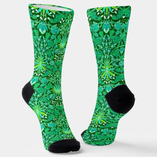 Chaussette Art Nouveau Hyacinth Print, Emerald Green (Angulaire)