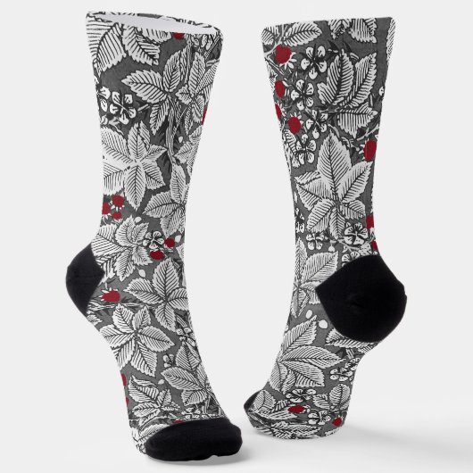 Chaussette Art Nouveau Strawberries and Leaves, Silver Gray (Angulaire)
