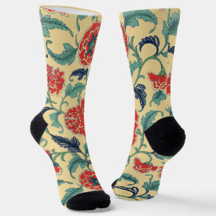 Chaussette Art Nouveau vintage chinoiserie florale rouge chin