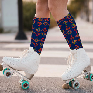 Chaussette Art populaire élégant Floral Rustique & Joli bleu