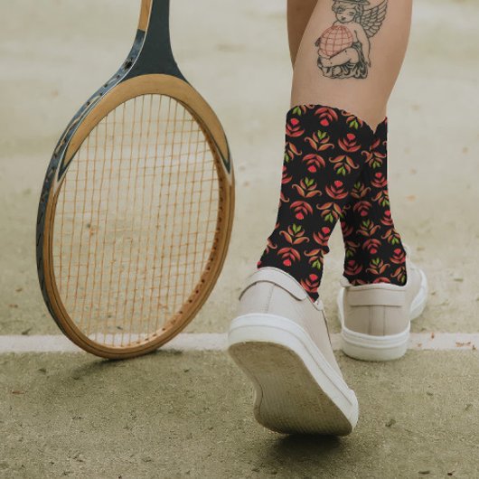 Chaussette Art populaire foncé Floral Imprimer Cosy Rustique