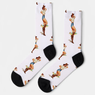 Chaussette Art rétro Cowgirl Pin up